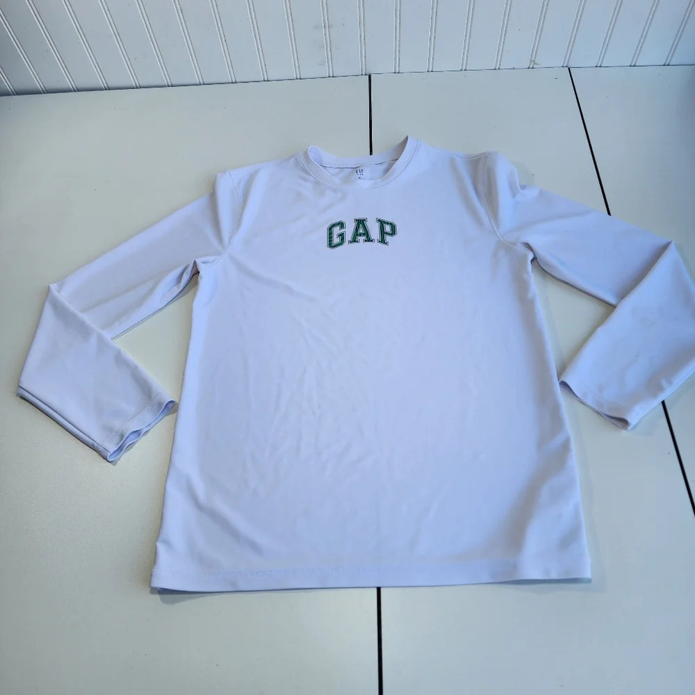 GAP Kids White Green Rush Guard Boy's Long Sleeves Top Shirt Sz XL